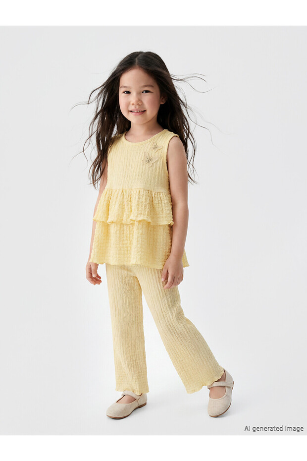 Trendlucky Girls' Textured Suit with Butterfly Embroidery