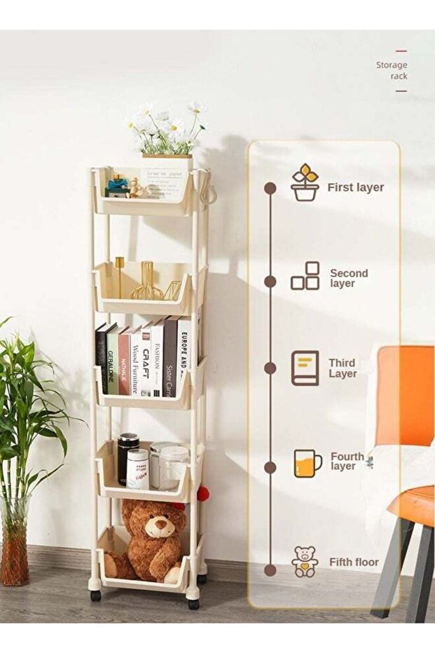 5-Layer Practical Rolling Storage Vehicle White Lockable Wheel Debris Storage Rack, 30 * 20 * 110cm