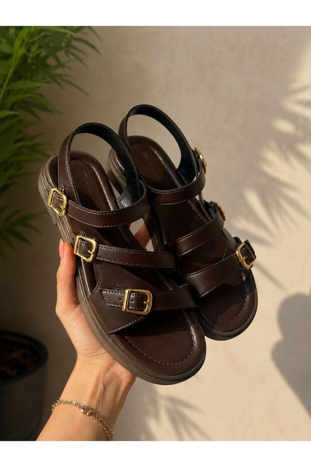 Women's Leather Adjustable Three-Buckle Elastic Comfortable Daily Comfort Sandals