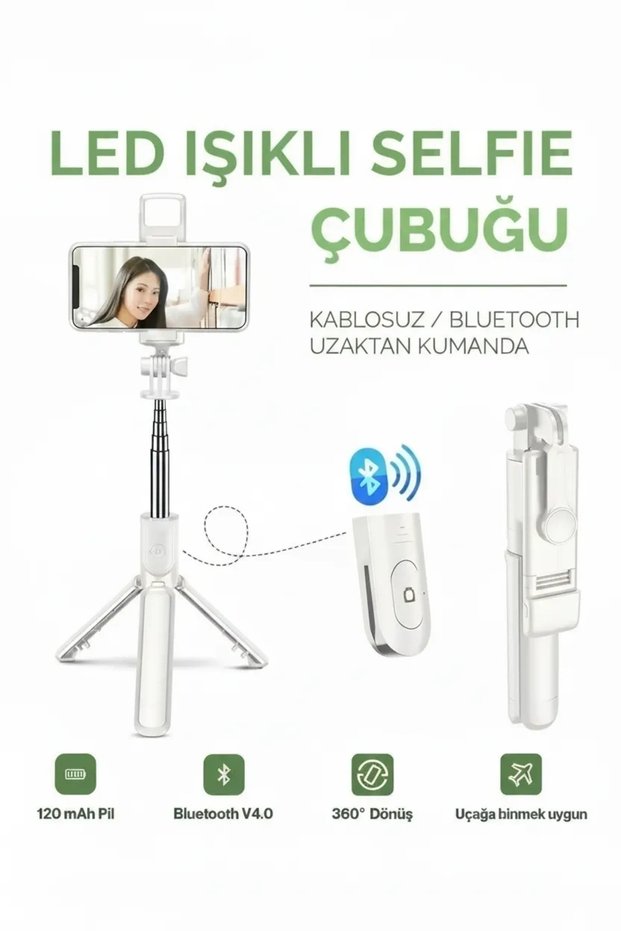 Led Lighted Selfie Stick Bluetooth Controlled Wireless Tripod Selfie Monopod Selfie Stick (White) (L)