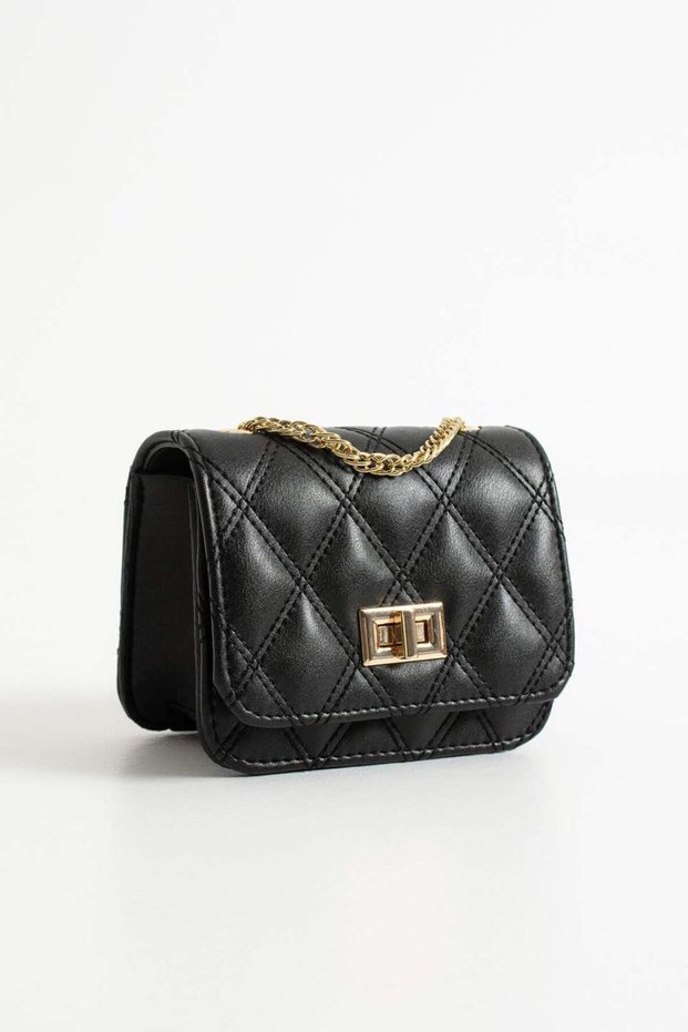 Women's Black Quilted Chain Mini Shoulder Bag - Classic Hand and Shoulder Bag