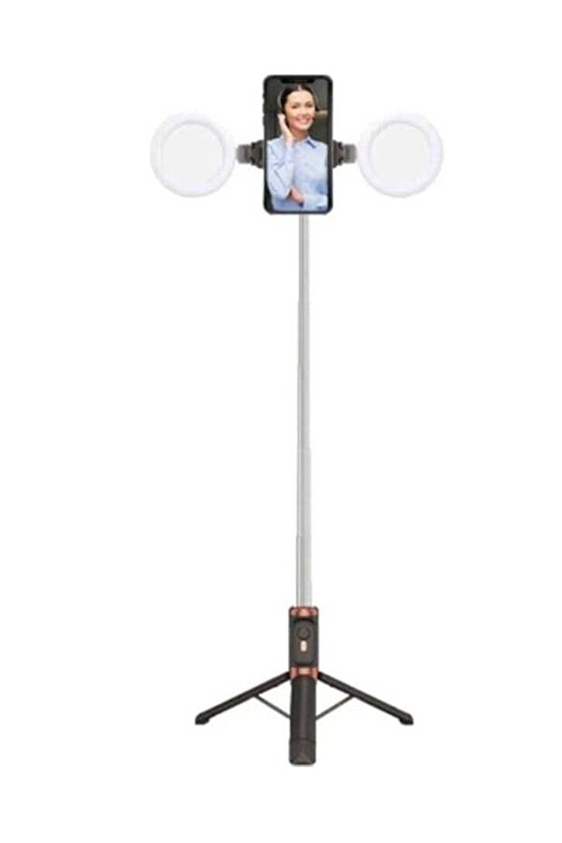 Power Mep - Wireless BT Live Broadcast Selfie Stick with Dual Ring Light (BLACK)
