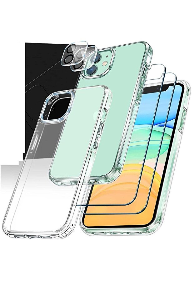 Upgraded [5-in-1] for iPhone 11 Case, with 2 Pcs 9H Tempered Glass Screen Protector + 2 Lens Protector