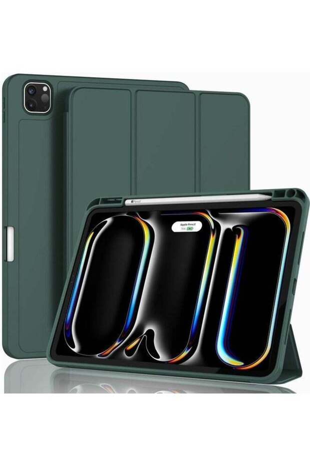 2024 iPad Pro 13 Inch Smart Case – Green with Pencil Holder, Touch ID Compatibility, and Auto Wake/Sleep Function