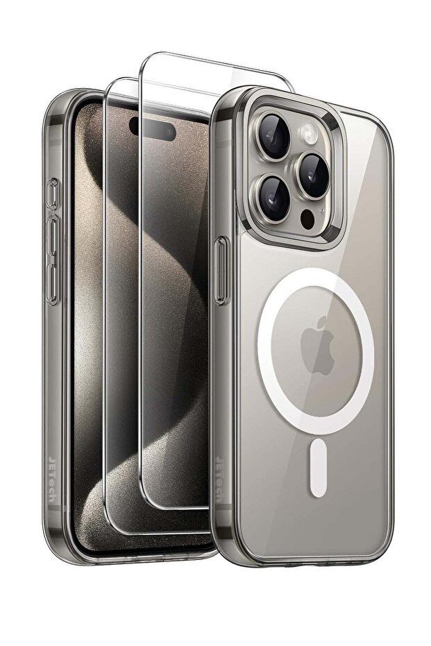 3 in 1 Magnetic Case for iPhone 15 Pro Max 6.7-Inch with 2 Pack Tempered Glass Screen Protectors, Compatible with MagSafe, Shockproof Bumper Phone Cover (Natural Titanium)