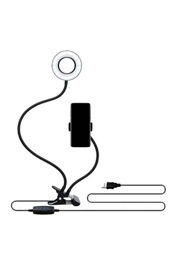 Universal Selfie Ring Light with Flexible Mobile Phone Holder – Black, 65x9cm, Adjustable Stand