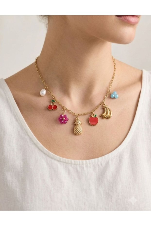 316L Pineapple Cherry Banana Apple Figured Necklace