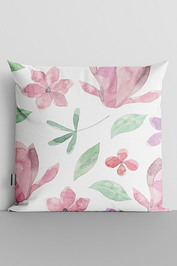 Watercolor Themed Flowers Double Sided Digital Printed Throw Pillow Cover