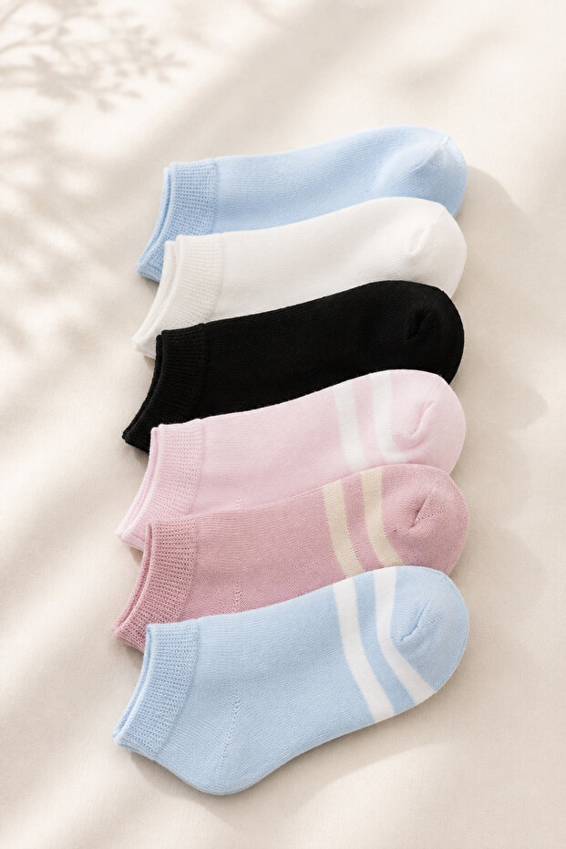 Girl's Set of 6 Cotton Patterned Booties Socks - 310