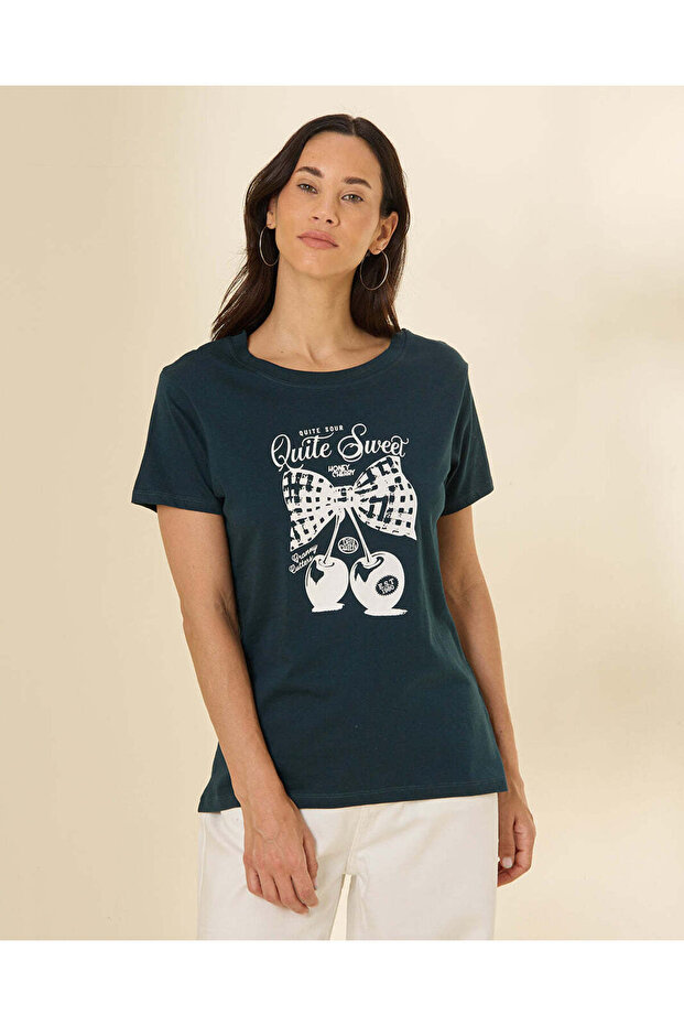 Women Dark Teal Graphic T-Shirt