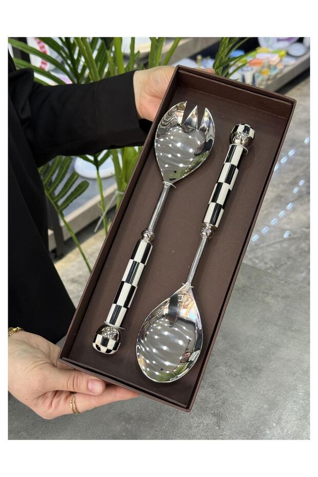 Silver Black and White Salad Serving Set P327.126701