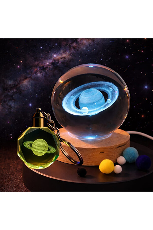 Color Changing Saturn Planet Globe and Keychain Set