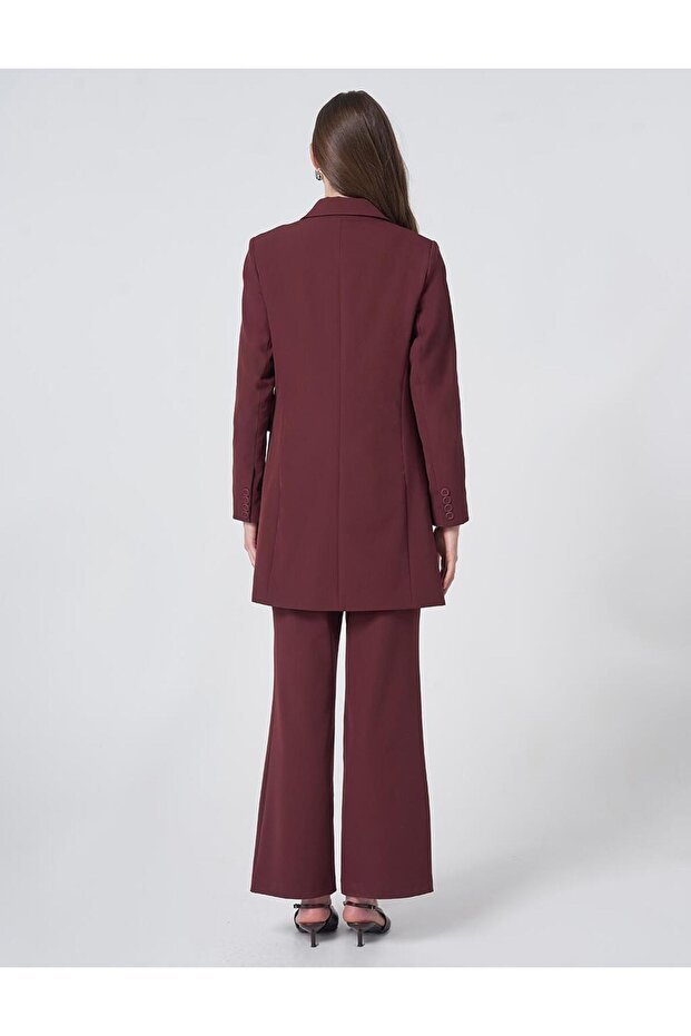 Men's Collared Basic Blazer Jacket Claret Red - 5