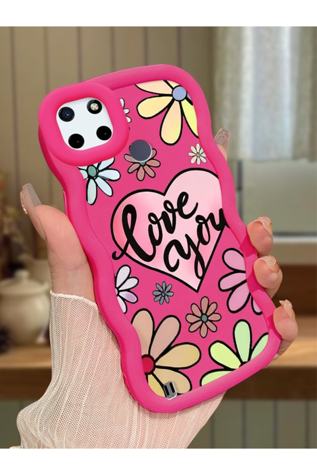 Realme C25Y Compatible Case Camera Protector Red Silicone Couple Phone Case Floral Pattern
