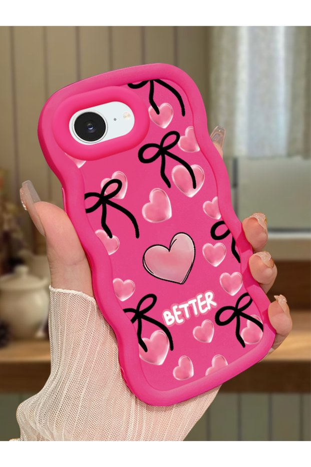 iPhone 16E Compatible Case with Camera Protector Red Silicone Couple Phone Case Heart Pattern