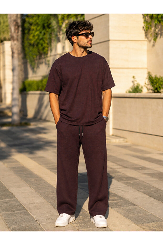 Men's Set Pitircik Fabric Cycling Collar T-Shirt & Bottom Top Set