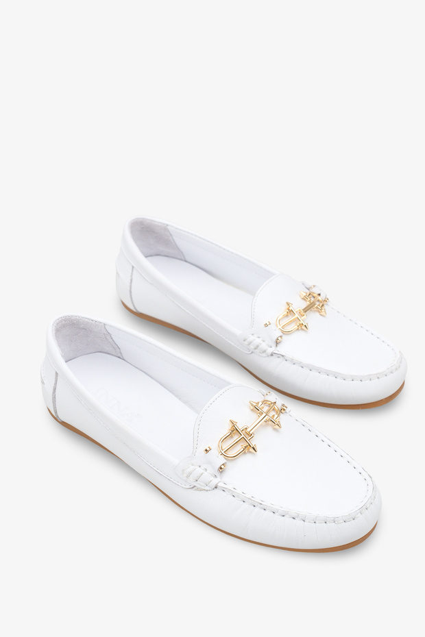 Viyas Women's Ballerinas with Genuine Leather Accessories - White