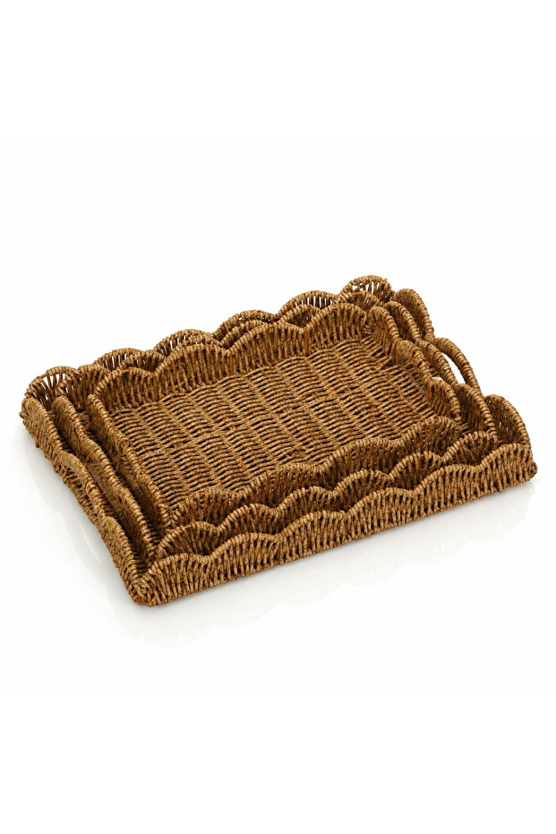 Set of 3 Rattan Wicker Rectangular Trays Decorative Presentation and Arrangement Tray Handwoven Look Natural Rattan Organizer