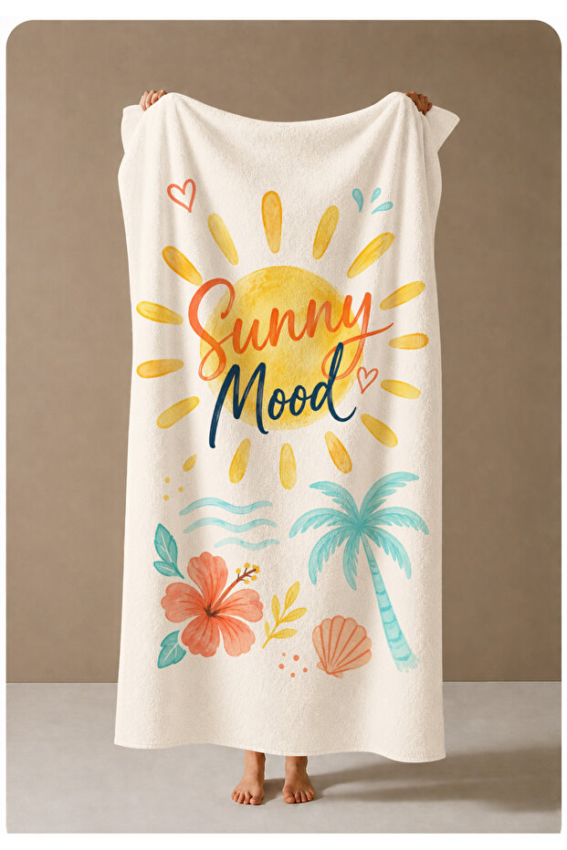 Palm Tree and Flower Themed 70X150 Beach Towel