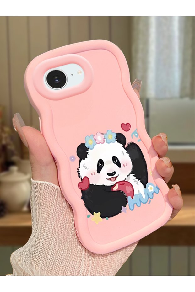 iPhone 16E Compatible Case Camera Protector Pink Silicone Couple Phone Case Panda Pattern