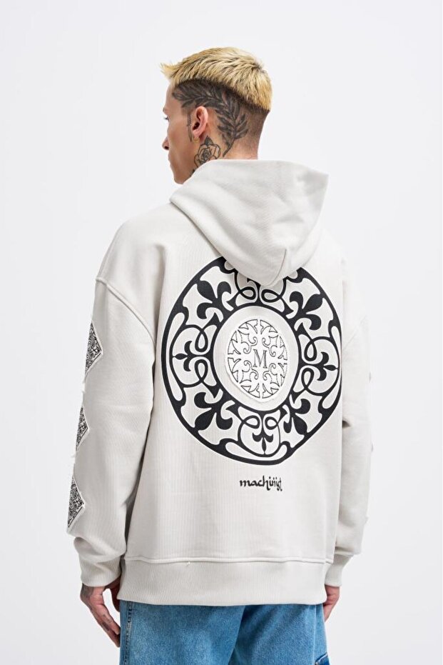 Men's Patched Ethnic Hooded Sweatshirt Space Gray