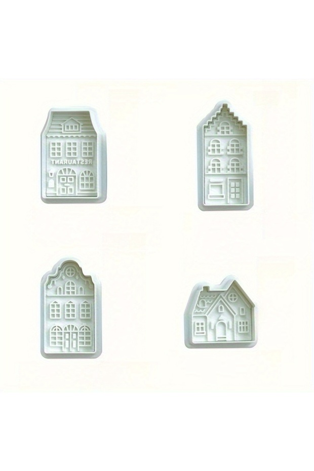 4pcs 4Pcs Gingerbread House Cookie Cutter Molds 3D Embossed Town House Biscuit Cutters for Christmas