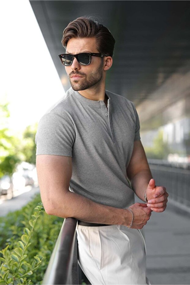 Grimelanj Slim Fit Hakim Collar Knitwear Men's T-Shirt E7189