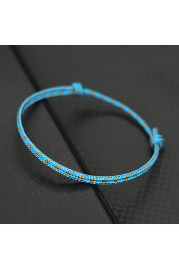 Blue Handwoven Ethnic Colorful Rope Bracelet Unisex Easy Knot Sliding Adjustable Bilayer Thread Brac