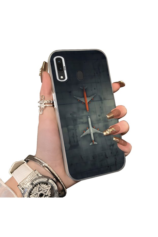 Samsung Galaxy A30 Compatible Silicone Edge Hard Back Case Couple Phone Case with Airplane Pattern