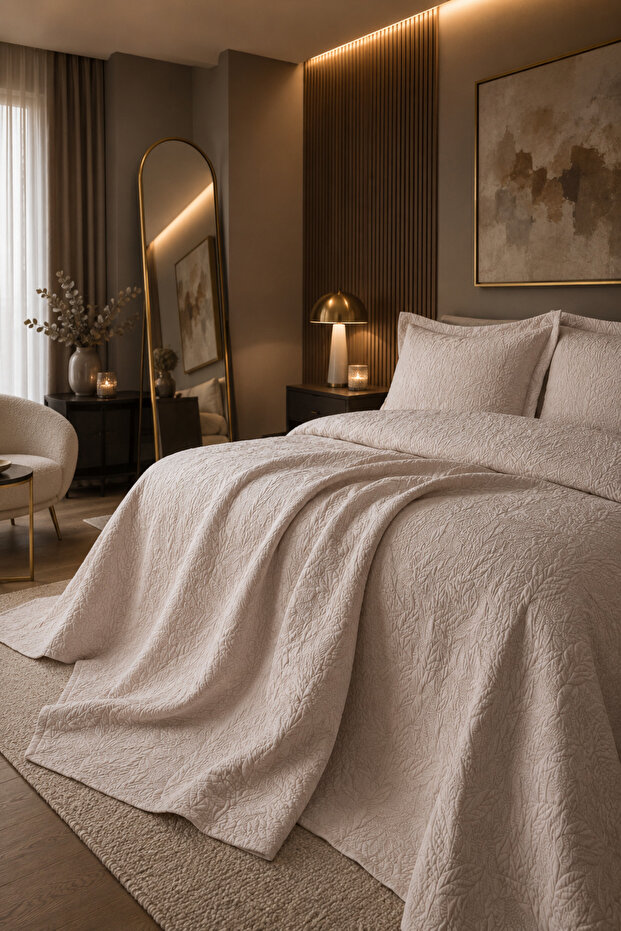 Emma Bedspread Set Single Beige 160*240 cm