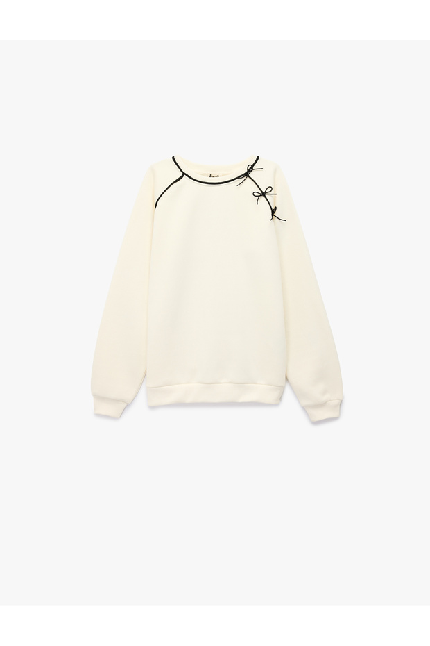 Bow Detailed Long Sleeve Crew Neck School Sweatshirt