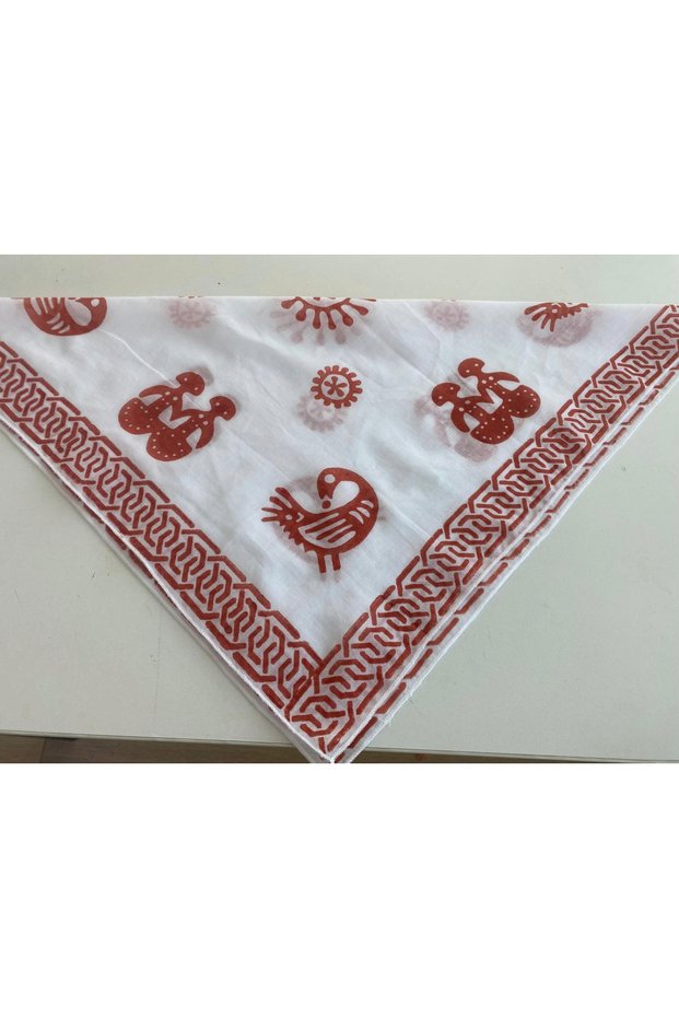Cinnamon Color, Antique Patterned Handmade Bandana 51 X 51