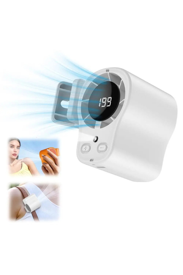 StyleA-White Car Clip Fan with LED Display 360° Rotation 199 Speeds&Semi-Cooling Technology Portable