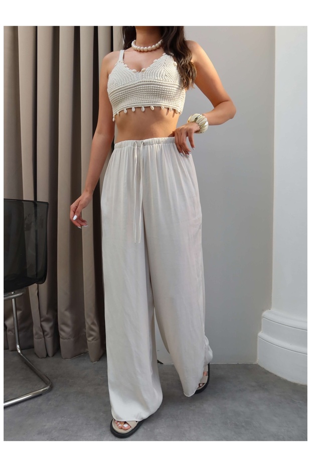 Satin Lace-Up Casual Trousers