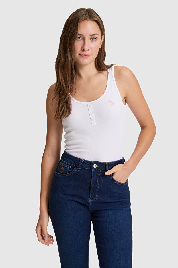 Women's White Square Neck Basic T-Shirt 50321790-Vr013