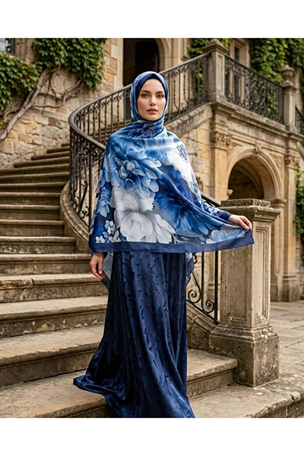 Patterned Cotton Soft Shawl Blue Soon Series - Mira İpek