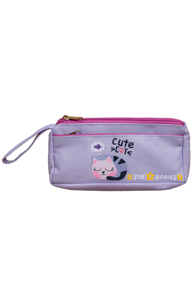 - Double Zipper Pencil Case - Cute Cat