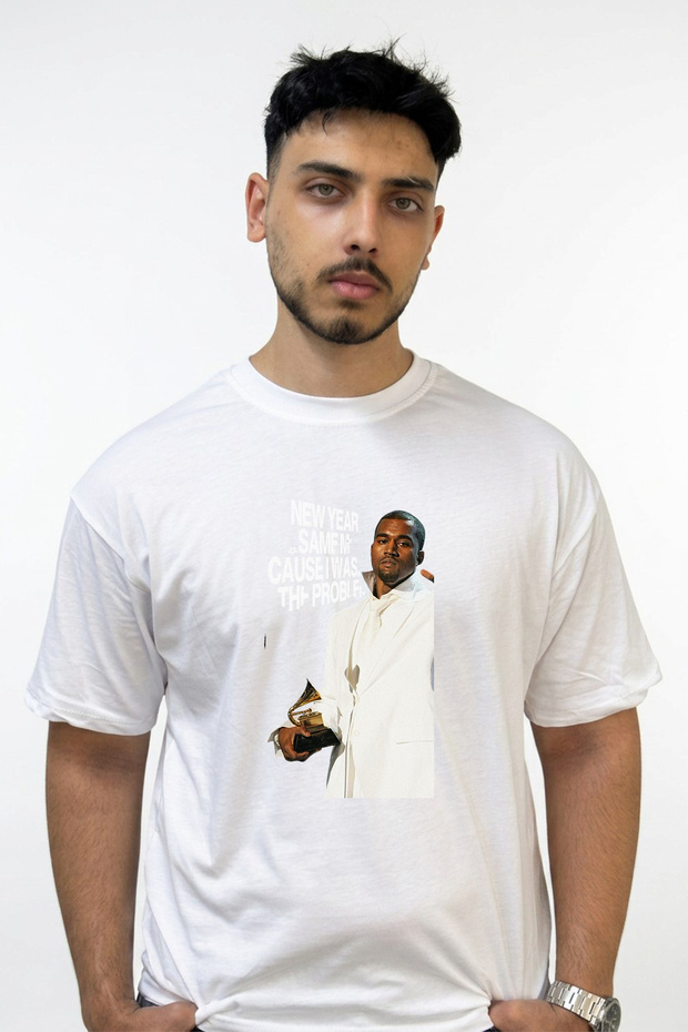 Kanye West Grammy_1 Design Printed Oversize White T-Shirt