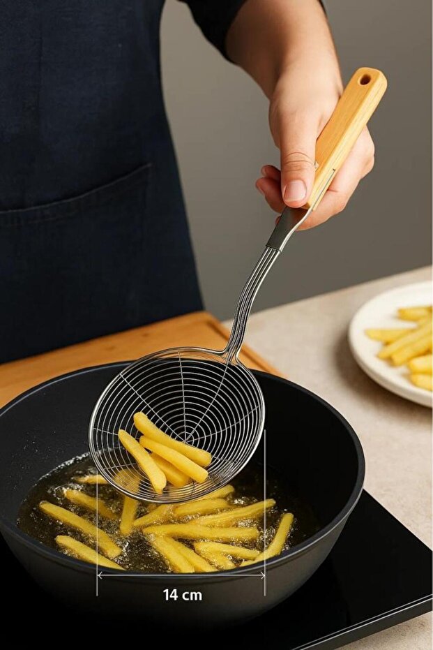 Bamboo Handle Wire Colander 14cm, Durable and Convenient Kitchen Utensil