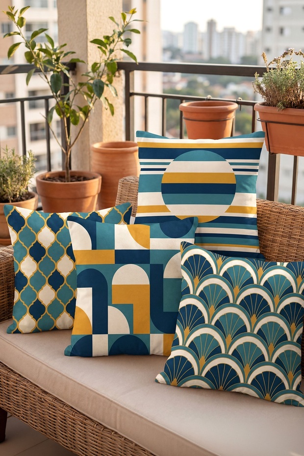70S Fashion Colors Patterned Set of 4 Throw Pillow Covers