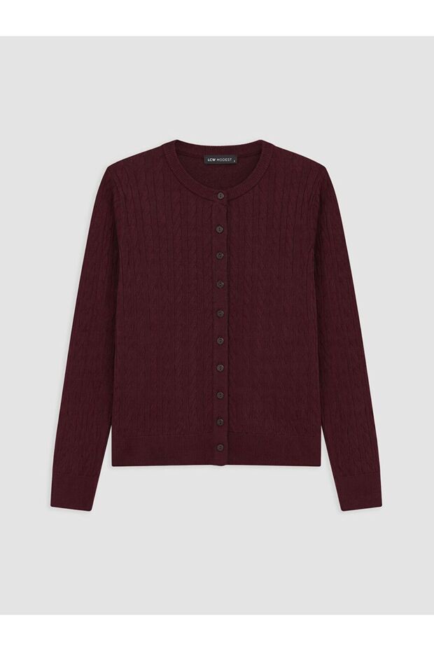 Lcw Modest Burgundy Hair Braid Patterned Women's Knitwear Cardigan
