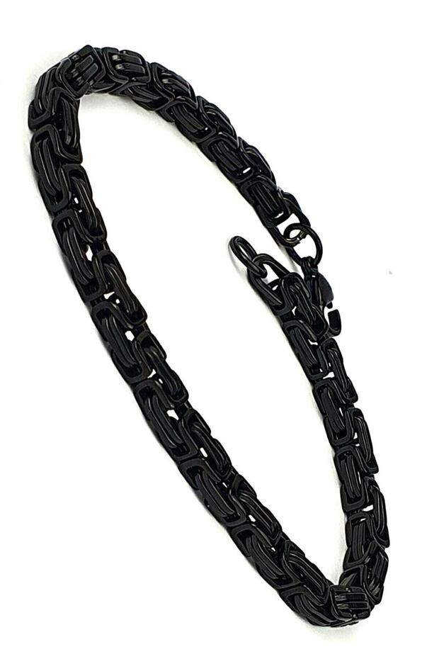 Black Color Steel Bracelet Byzantine Chain Model