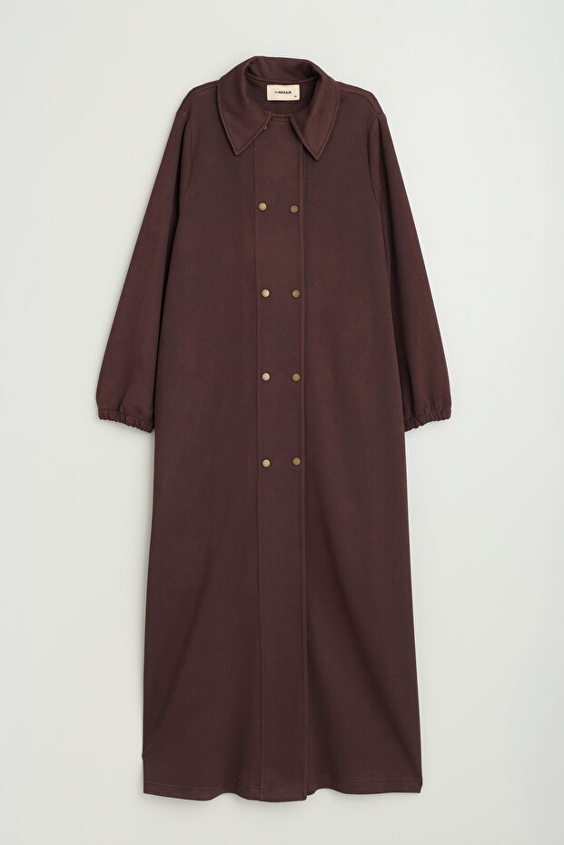 Large Size Cupra Suede Overcoat - Brown