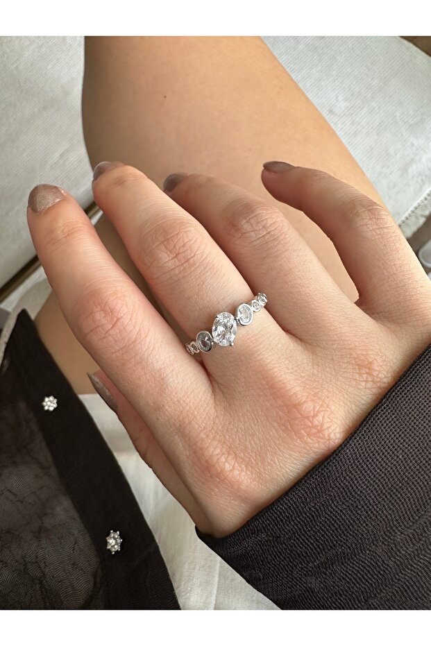 Silver Color Oblique Oval Ring