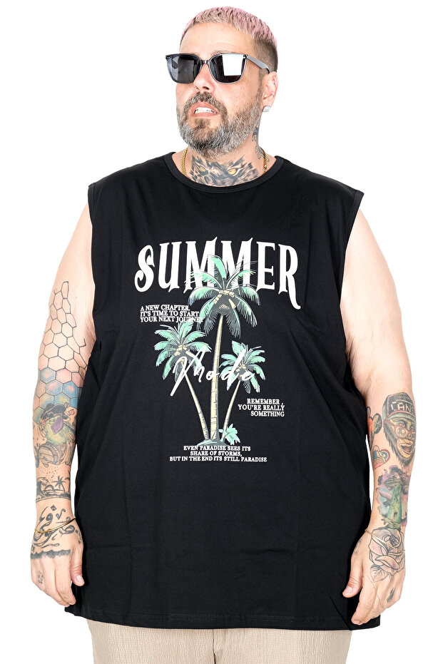 قميص رياضي كبير الحجم مطبوع عليه Mode XL Summer U26010 أسود
