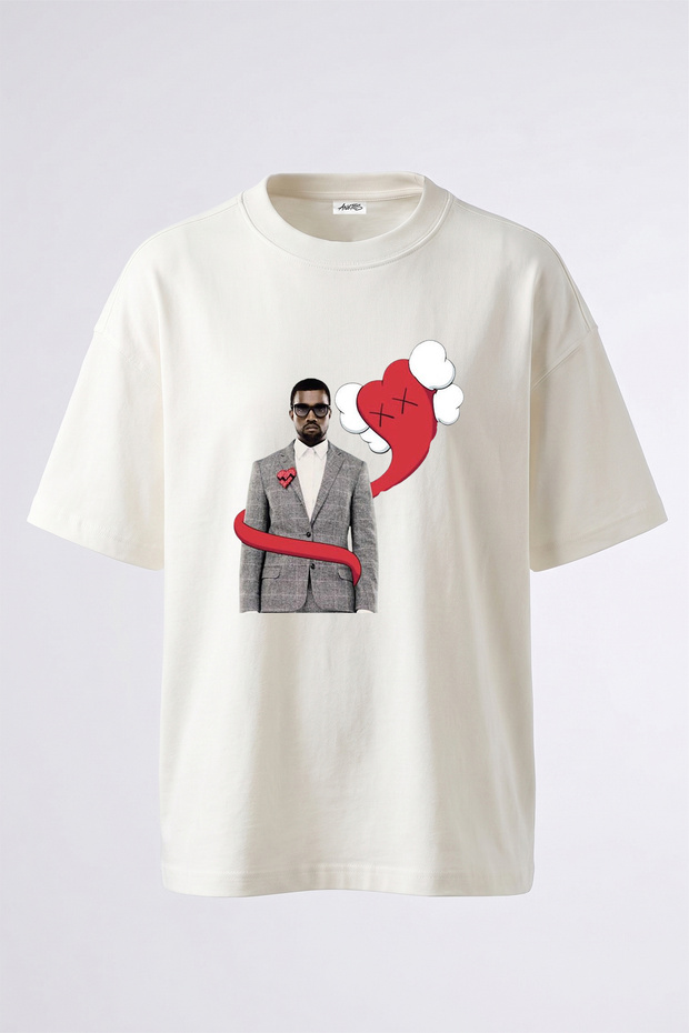 Kanye West Kaws Design Printed Unisex Oversize White Tshirt