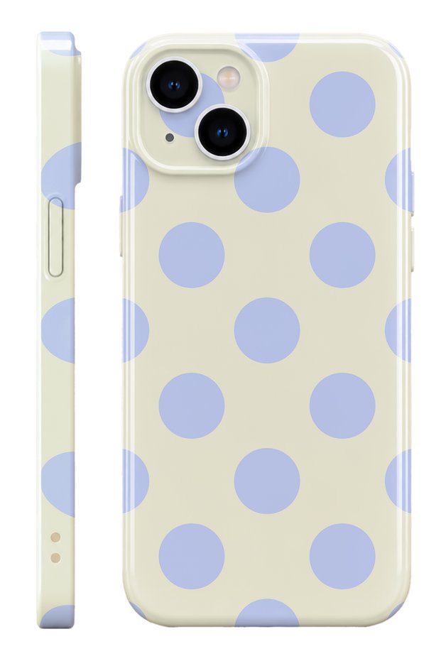 iPhone 13 Blue Polka Dot Protect Slim Glossy Full Covering Print Camera Protected Phone Case