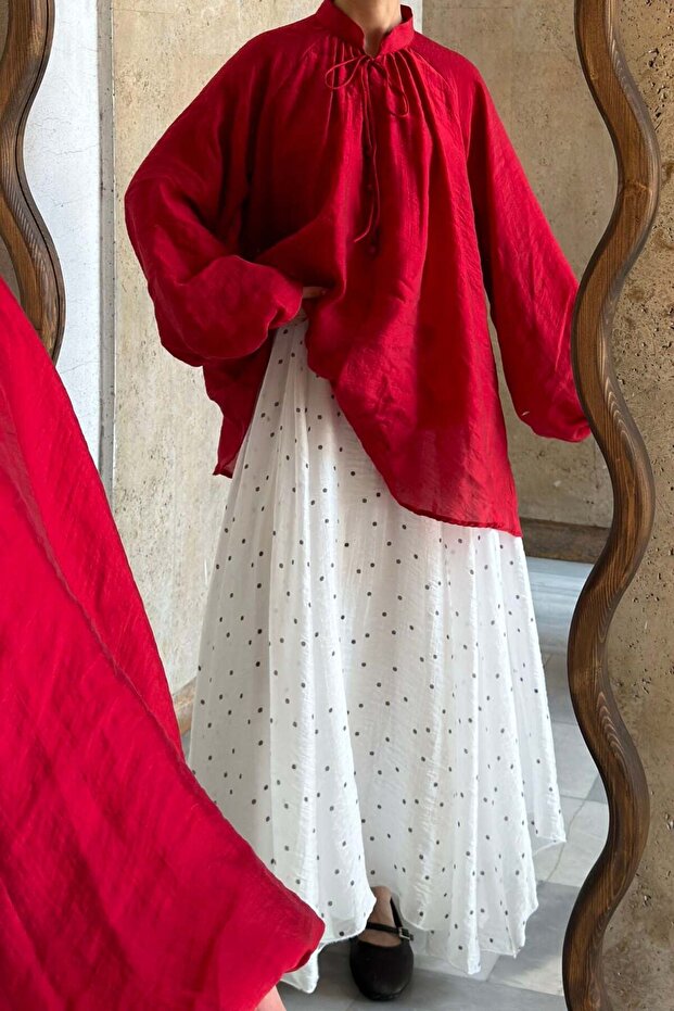 Balon Sleeve Red Thalia Chiffon Blouse