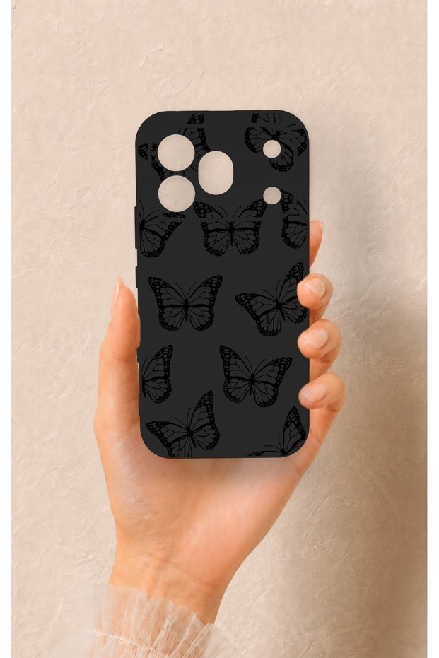 Honor 600 Pro Compatible Black Butterfly Pattern Silicone Case