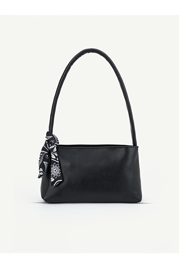 Women's Single Handle Scarf Detailed Zippered Baguette Hand and Shoulder Bag